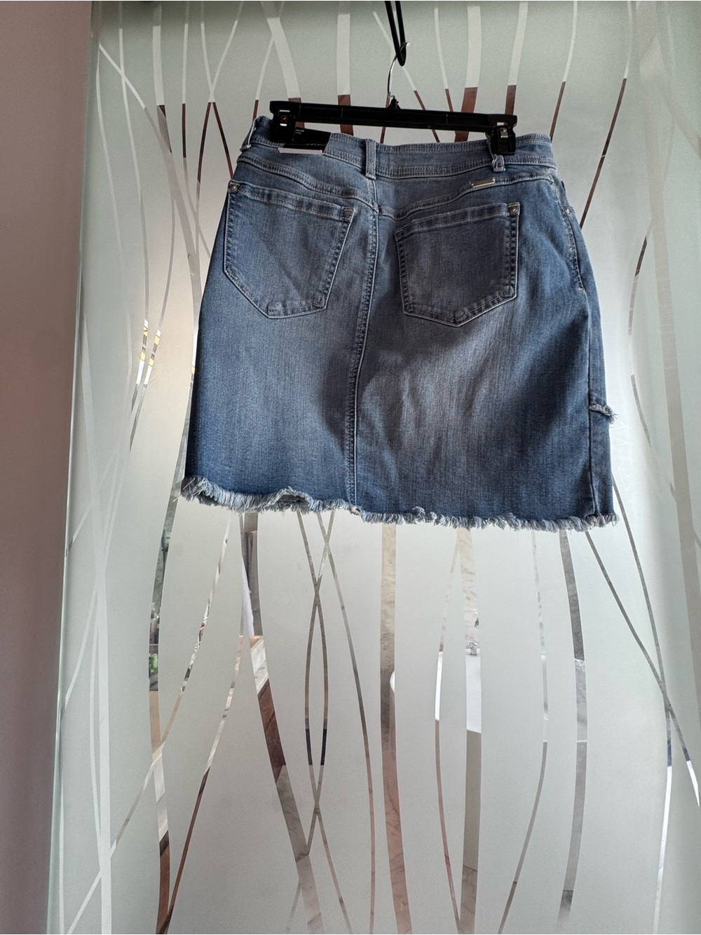 INC International Concepts Distressed Asymmetrical Denim Mini Skirt - Blue - Picture 2 of 3